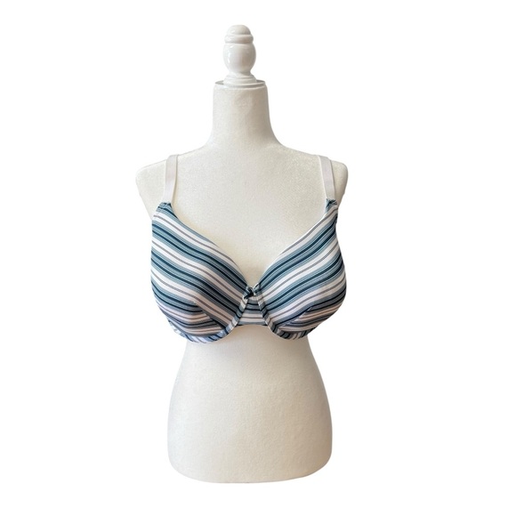 Lane Bryant Cacique Lightly Lined T-Shirt Bra Plus Size 42DDD Blue White Striped - Picture 1 of 9